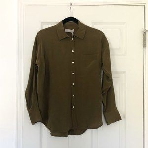 NWT Everlane Olive Green Silk Blouse Size 00